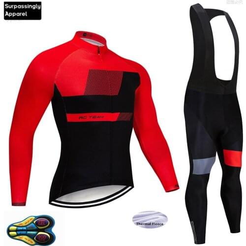 Red 2019 Winter Racing Cycling Team Jersey 20D Gel Pad Bike Pants Suit MTB Ropa Ciclismo Thermal Fleece Bicycling Culotte Wear