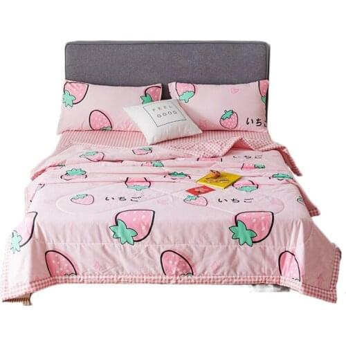 Summer Fruits Quilt Cool Thin Cotton Quilt Double Air Conditioner Pink Strawberry throw Blanket Travel Cover Blanket For Girls