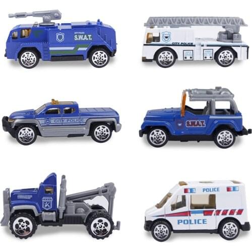 6pcs/set Mini Alloy Truck Diecast Inertia Sliding Fire Police Engine Car Model Educational Toys for Children Boys Gifts