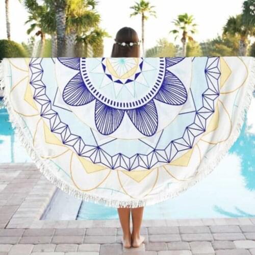 Multicolor Round Beach Mat Tippet Table Cloth Palpus Travel Blanket With Tassels Indian Mandala Tapestry Lotus Bikini Cover Up