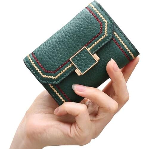 2020 Fashion Card Holder New Stitching Flip Wallet Litchi Pattern Full-Grain Leather File Holder Small Card Clamp Coin Purse