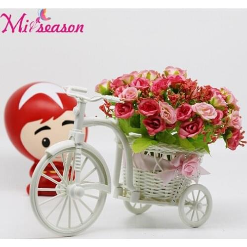 High Quality 20 kinds Rattan Vase + Flowers Meters Spring Scenery Rose Artificial Flower Set For Wedding Home Table decoration