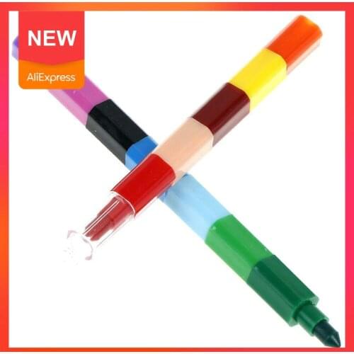 New 1 Set Colorful 12 Colors Oil Paint Pen Craton Stacker Pencils Pen Drawing For Children Pastel Kids Crayons Art Gift Pai O4C4