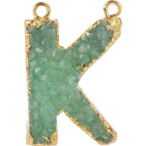New Arrival 3 pieces Gold Diy Jewelry Making Assorted Natural Stone Pendants Alphabet Charms pendants Letter K Necklace Pendant