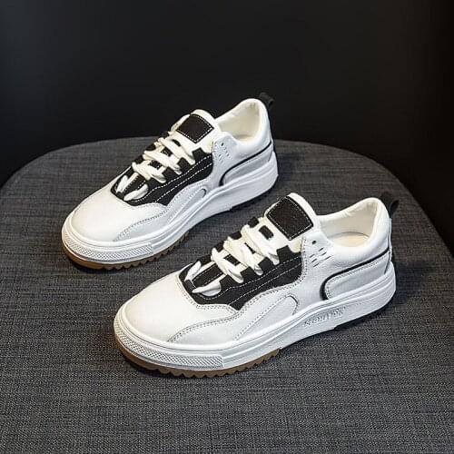 New winter leather warm lady round head pure color white shoe with adult low flat shoes womens sneakers shoes