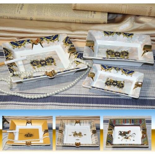 Luxury Ash Tray Portable Ceramic Large Cigar Ashtray Gold Accessories Home Smoking Pocket Cigarette Tray Office Table Decoration