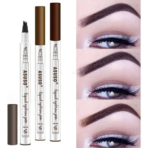 Eyebrow Pen with 4 Tips Long-lasting Waterproof Sumdge-proof Brow Gel Cream for Eyes Makeup MA