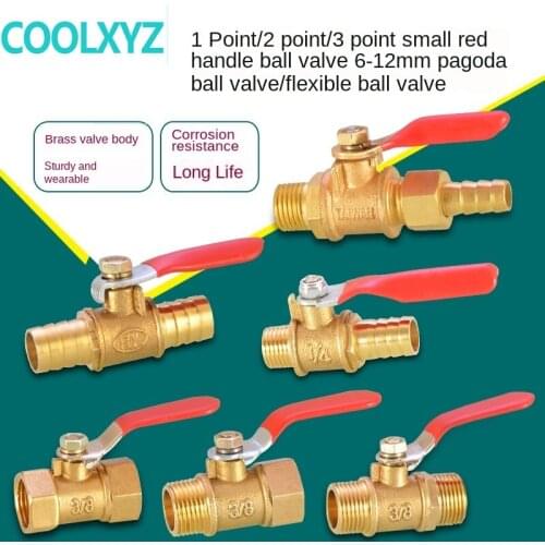 Red handle small ball valve copper thickened pagoda intubation 1/4IN 3/8IN inner wire outer teeth switch straight valve