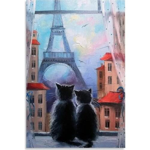 Modern Art Poster Paris cat Painting Canvas Art Poster and Wall Art Picture Print Modern Family Bedroom Decor Posters