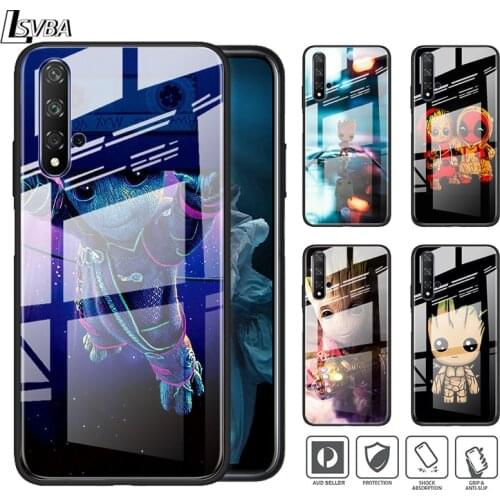 Marvel Super Hero Avengers Groot For Huawei Honor 30 20 10 9X 8X Lite Pro Plus Tempered Glass Shell Phone Case Cover
