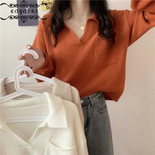 Sweaters Pullovers Women Solid V-Neck Knitted Sweater Womens Slim Trendy Pullover Korean Style Leisure Chic Elegant Loose Jumper