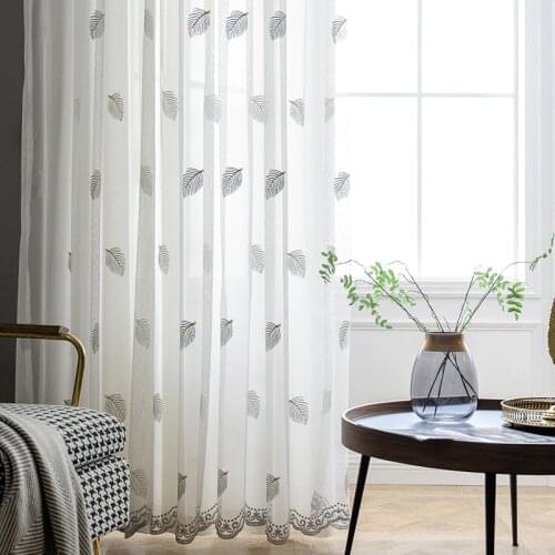 Nordic Style Embroidered Leaves Tulle Curtains for Living Room Window Screen Sheer Bedroom Balcony Voile Kitchen Drapes Panels