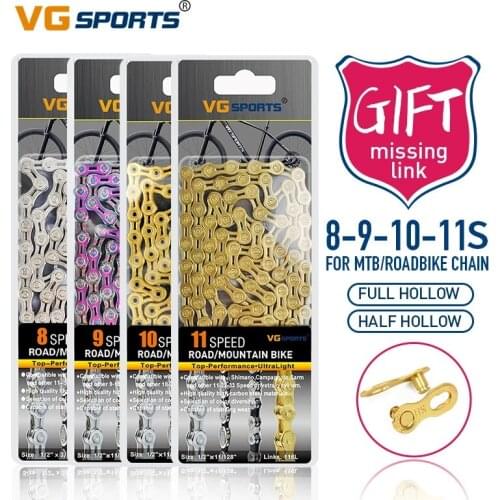 VG Sports 8 9 10 11 12speed Bicycle chain silver half hollow bike chain mountain road bike full hollow chains ultralight 116L