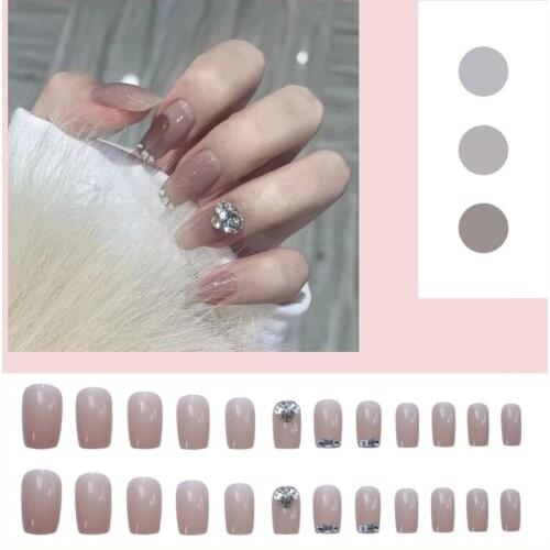 High Quality 24pcs Natural Color Nail Extension Patch With Zirconia False Nail Set Waterproof Nail Art Supplies