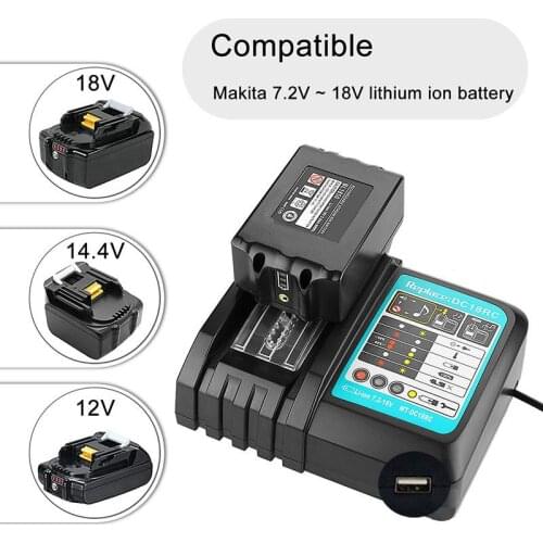 DC18RCT Li-ion Battery Charger for Makita Charger 14.4-18V BL1830 Bl1430 DC18RC DC18RA Power tool 3A Charging Current + USB port