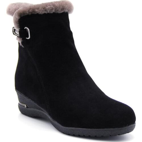 2020 Winter New Warm Wool Fur Ankle Boots Genuine Wool Full Grain Leather Long Plush Snow Boots Women High Quality Wedges Shoes