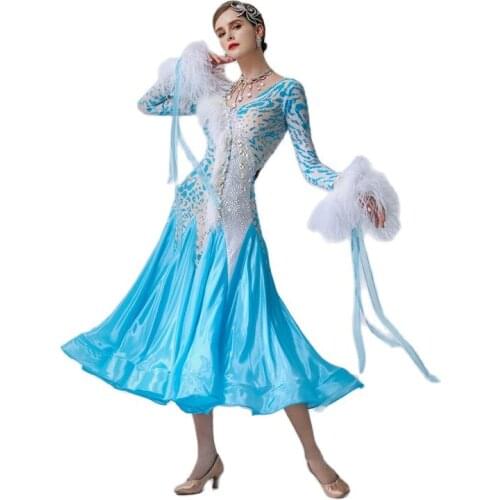 B-1999 Blue ballroom dance dresses, vestiti da ballo standard donna waltz dress for adult