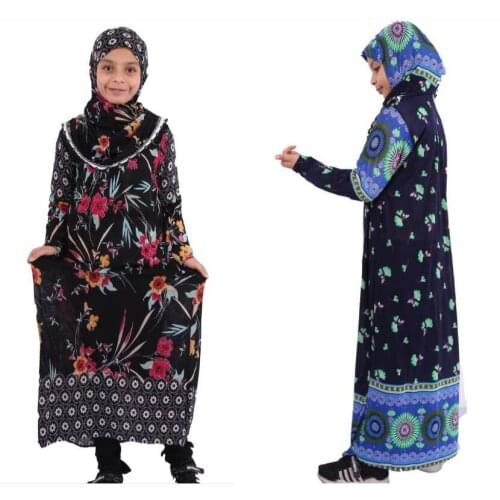 Girls turkish style hijab african kaftan satin abaya for kids dubai women clothing islamische kleidung muslim hijab dress kaftan