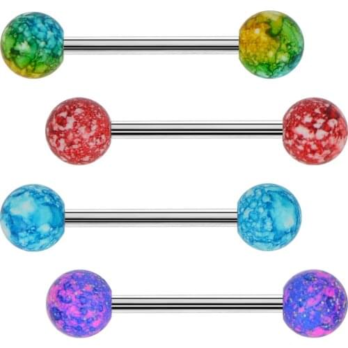 BODY PUNK 4pcs/set 14G Tongue Rings Spary Painting Rainbow Surgical Steel Tongue Barbells Piercing Jewelry for Women