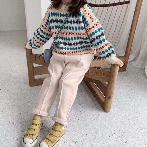 Girls 2020 Winter Clothes Trousers New Bowknot Plus Velvet Pants Baby Girl Korean Fashion Loose Woolen ChildrenS Pants