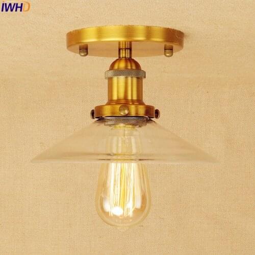 Gold Industrial Ceiling Lamps Flush Mount Glass Home Lighting Vintage Ceiling Light LED Edison Lampara Techo Plafon Luminaria