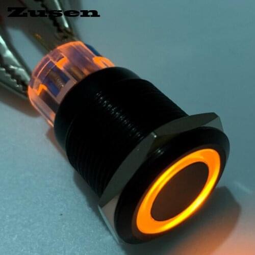 Zusen 19mm black latching type lock 2no2nc push button switch(ZS19F-22ZE/Y/12V/A)