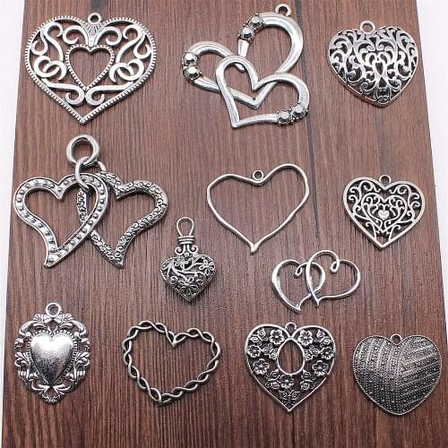 10pcs Charms Heart DIY Jewelry Findings For Jewelry Making Accessories Antique Silver Color Big Heart Charms Pendant