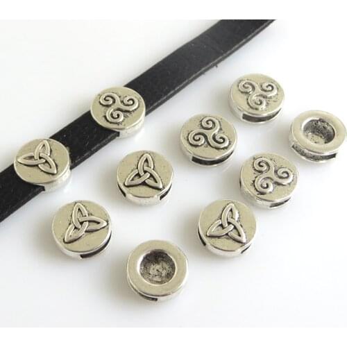 10pcs Antique Silver 10mm Knot Flat Slider Beads Fit 10x2mm Leather Bracelet Jewelry Making
