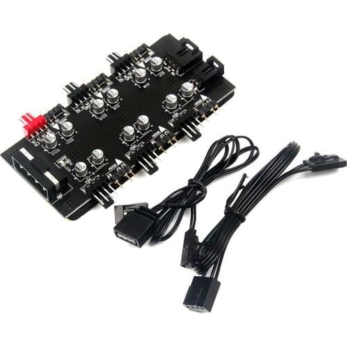 12V 4Pin PWM & 5V 3Pin ARGB 2-in-1 Hub 6 Way CPU Cooling Fan RGB Lighting PCB Splitter Extender with 2 Connection Lines