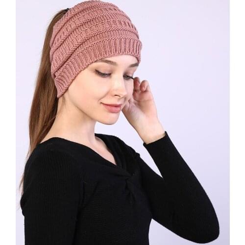 2021 Winter Hats for Women Ponytail Beanie Hat Crochet Knitted Solid Cool Hat Girls Autumn Female Beanie Warm Bonnet Casual Cap