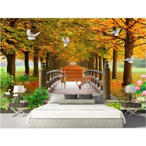 Custom photo 3d wallpaper Golden Tree Avenue forest scenery living room home decor 3d wall murals wallpaper for walls 3 d