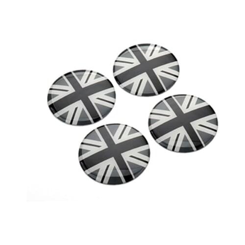 4Pcs 52mm Min Cooper Gray Union Jack Auto Wheel Center Hub Cap Badge Emblem Decal Sticker Car Accessories