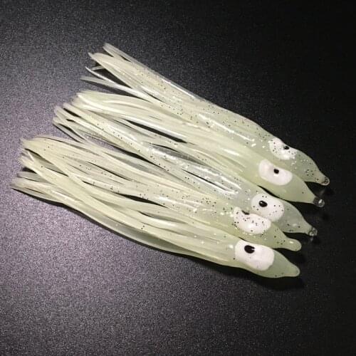 5pcs Soft Squid Skirt Fishing Tackle Night Fishing Lure 5cm/7cm/10cm/12cm Octopus Glow Rubber Artificial Bait for Tuna Sai