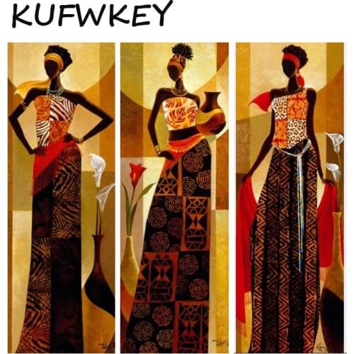5D Diy Diamond Painting triptych Tribal Girl Cross Stitch Kit African Art Diamond Mosaic Handmade Diy Diamond Embroidery Woman