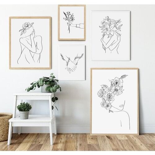 Abstract Lady Line Drawing Picture Decor Nordic Canvas Painting Wall Art Figure Body Print Posters for Home Living Room Decor