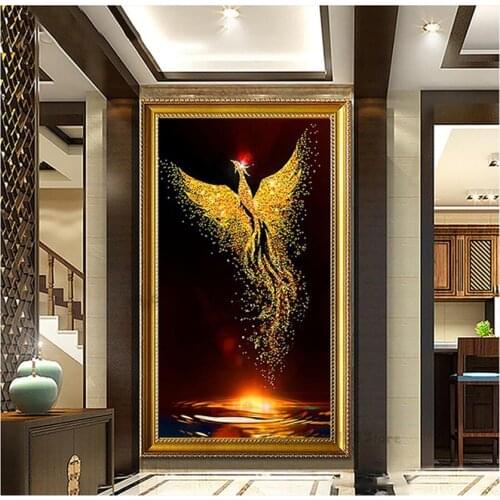 Golden Phoenix Diamond Painting For Living Room Decorative Picture Animal Painting Cute Pet Full Square Round Diamond Embroidery
