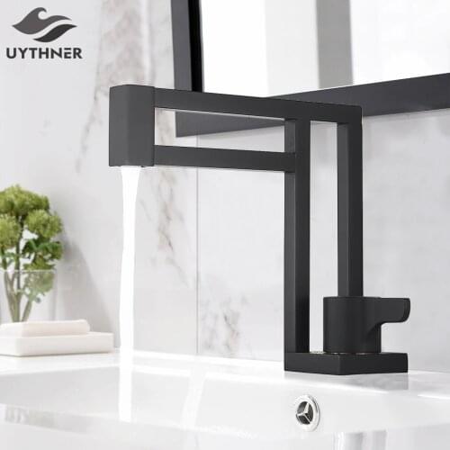 Black Basin Faucets Bath Basin Sink Mixer Taps Brass Bathroom Taps Square Vessel Sink Faucet Black Basin Mixer Cold Hot Water