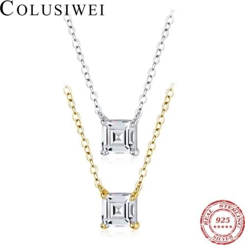 Colusiwei New 925 Sterling Silver 4 Claw Emerald Cut Cubic Zirconia Square Pendant for Women Link Chain Necklace Banquet Jewelry