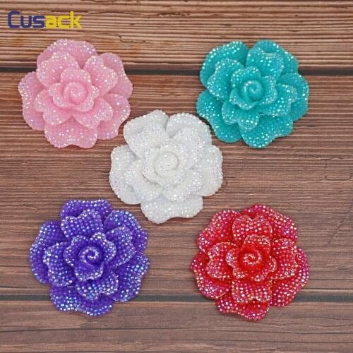Cusack 4 pcs 4.5 cm Rose Flatback Rhinestones for Costumes Dress DIY Crafts Decor Applique Buttons Glue on 5 Colors High Quality