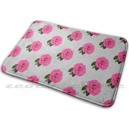 Flower-Light Grey Carpet Water Absorb Non-Slip Door Mat Flower Pink Flower Leaves Garden Plant Japanese Botany Gardening