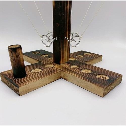 Wooden Ring Toss Game Bimini Game Bar Family Table 4 People Interactive Play Toss Ring Hook and Loop Ring Game A0KA