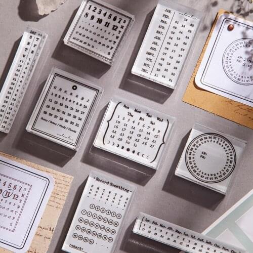 Retro Week/Monthly Calendar Diary Wooden Custom Rubber Stamps Scrapbooking Planner Stamp for Memo Task Check Record Keep