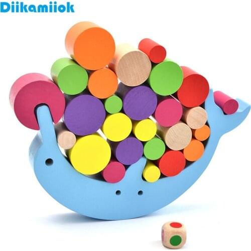 Kids Balance Training Dolphin Building Blocks Baby Learning Educational Toys Wooden Stacking Desk Game Puzzle Toy for Children