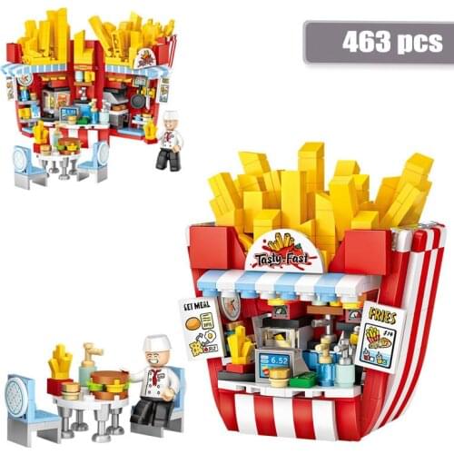 City Creator Mini Bricks Fast Food Hamburg Ice Cream Shop Figurine Model Vehicle Education Building Blocks Toys Kids Gifts