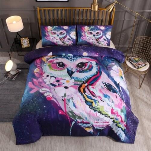 Home Textiles 3D Digital Printing Bedding Set Duvet Cover Pillowcase Bedclothes Dropshipping Diamond queen Big Owl gife