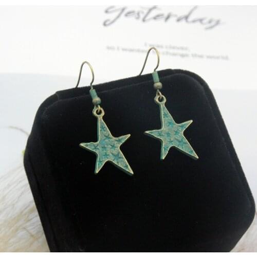 European and American trend personality stars bronze green earrings female long retro earrings wholesale