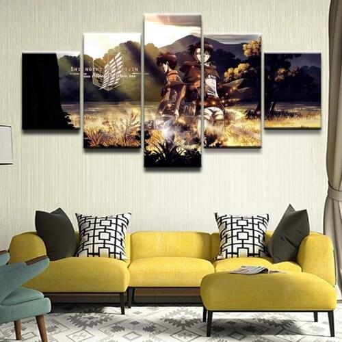 Canvas Print Painting Home Decor Picture 5 Pieces Attack on Titan Eren Yeager Levi Ackerman Poster For Living Room Wall Art