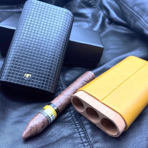 Cohiba Leather Cigar Case Holster Travel Black Yellow Humidor Holder Load 3 Pcs Cigars Tube Cigar Accessories
