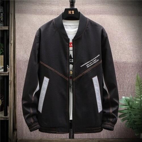 New Men Autumn Jacket Stand Collar Patchwork Color Bomber Jacket Letters Long Sleeve Baseball Jacket Spring Fashion Casual Coat