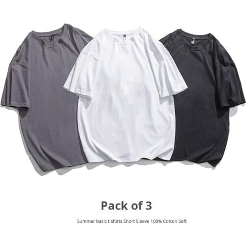 Summer Basic T Shirts Casual Short Sleeve Mens Crew Tops Tees Pack of 3